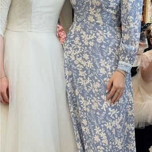 ANTONIO MELANI Blue and White Floral Long Sleeve Dress